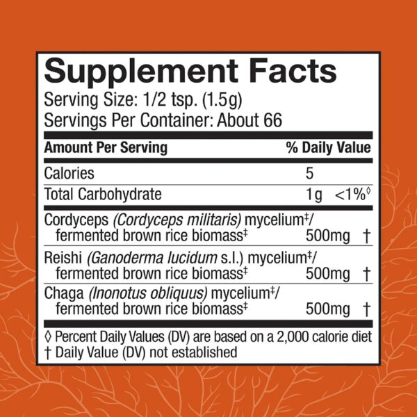 Bote de polvo de hongos Host Defense con mezcla Chaga Reishi Cordyceps