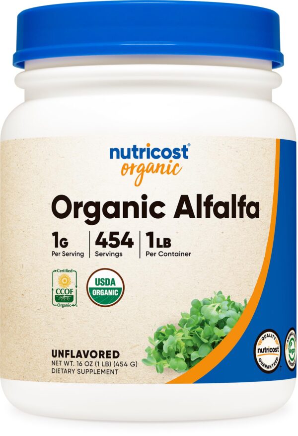bote polvo orgánico alfalfa Nutricost 1 libra