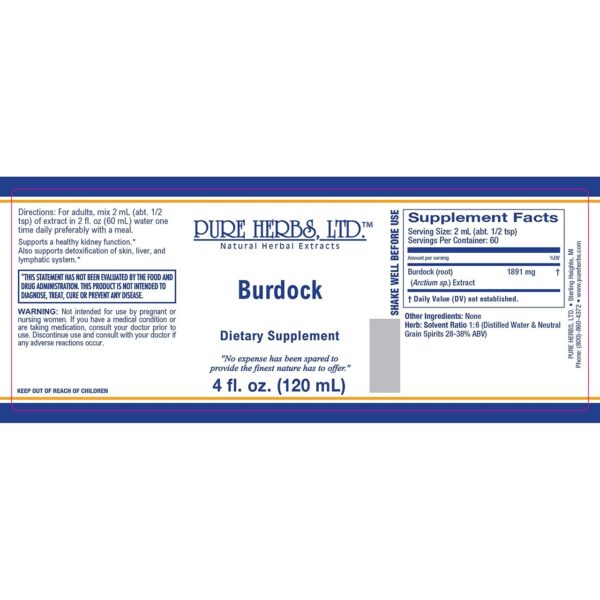 Botella de 4 oz extracto de bardana Pure Herbs