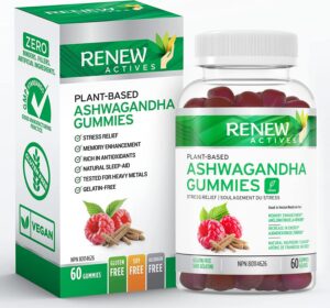 Botella con 60 gomitas veganas de Ashwagandha Renew Actives