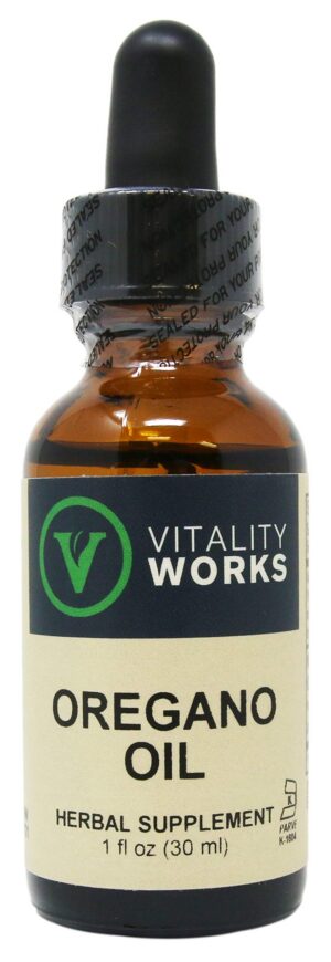 Botella de aceite de orégano Vitality Works 1 onza 30 ml