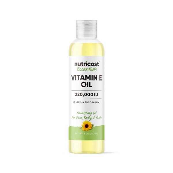 Botella aceite de vitamina E Nutricost para piel cabello uñas