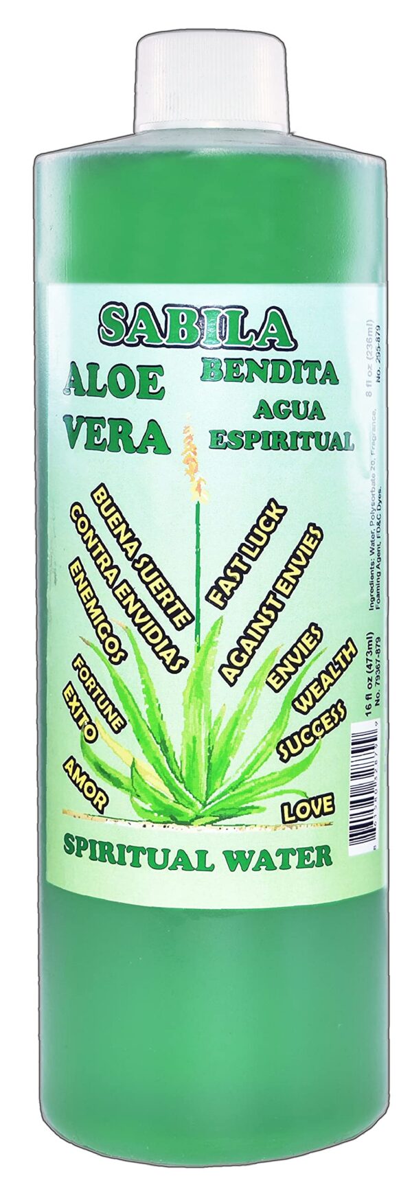 Botella Agua espiritual de Aloe Vera Sábila 16 oz magia pagana