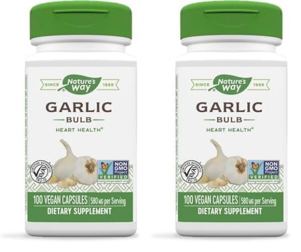 botella de ajo nature's way 100 cápsulas vegano