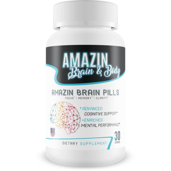 Botella de Amazin Brain Pills suplemento nootrópico para mente clara