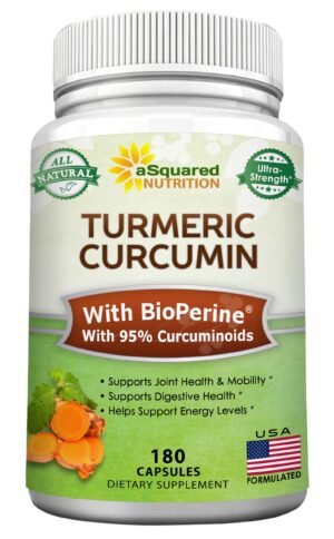 Botella aSquared Nutrición cúrcuma 1600mg con cápsulas BioPerine