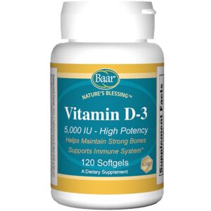 Botella Baar Vitamina D3 5000 UI 120 cápsulas