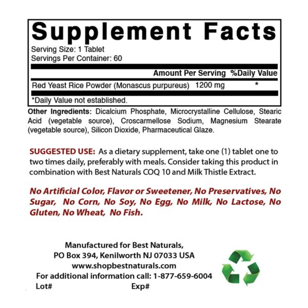 Botella Best Naturals arroz levadura roja y CoQ10