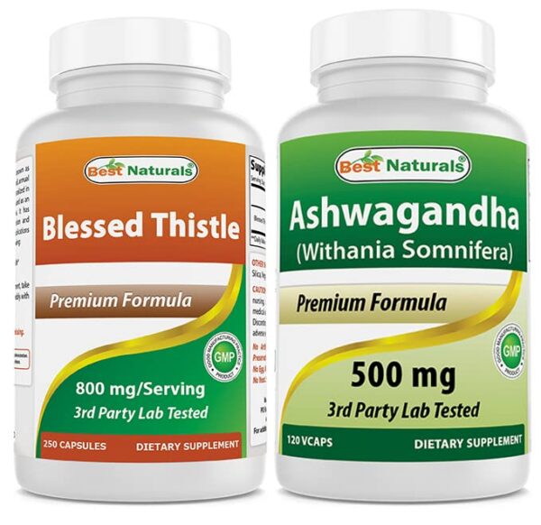Botella Best Naturals Blessed Thistle y Ashwagandha