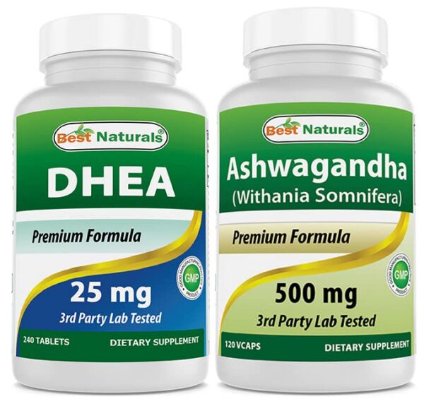 Version 1.0.0 Botella Best Naturals DHEA 25mg y Ashwagandha 500mg suplemento