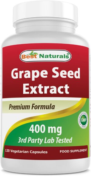 Botella Best Naturals Extracto de Semilla de Uva 400 mg 120 cápsulas vegetales