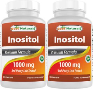 Botella Best Naturals inositol 1000 mg 120 tabletas