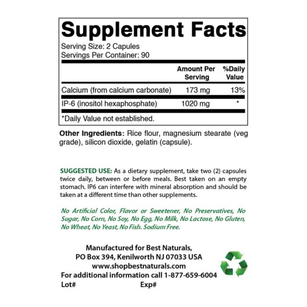 Botella Best Naturals IP-6 510mg 180 cápsulas