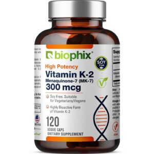Botella biophix vitamina K2 MK-7 300 mcg 120 cápsulas veganas