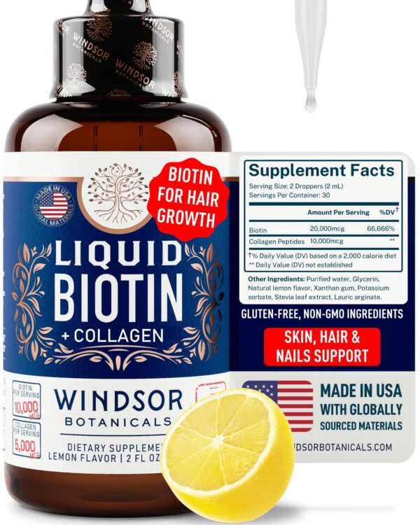 Botella de biotina líquida y colágeno Windsor Botanicals