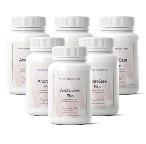 Botella blanca Nourished AndroEase Plus suplemento salud femenina