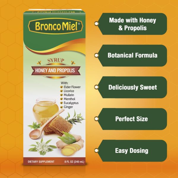 Botella BRONCOMIEL jarabe respiratorio natural con ingredientes hierbas