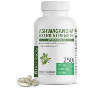 Botella Bronson Ashwagandha fuerza extra 250 cápsulas vegetarianas