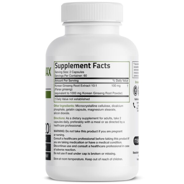 Botella Bronson Ginseng Panax Coreano 120 cápsulas