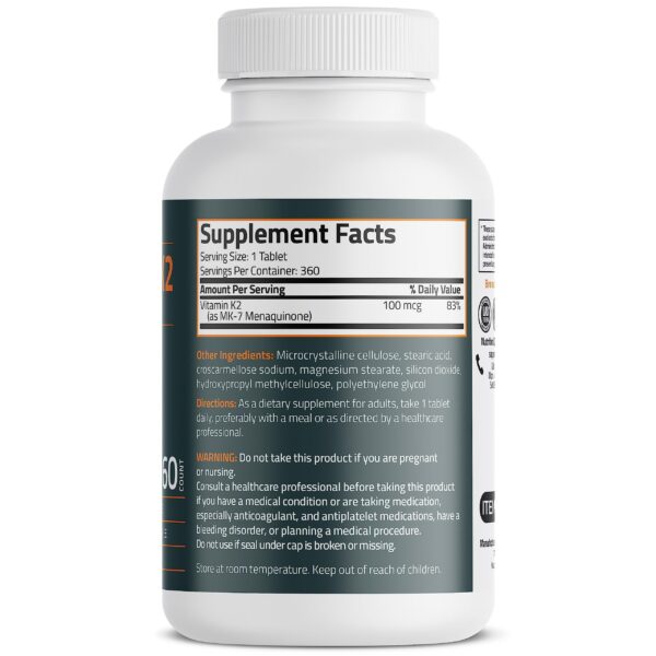 Botella Bronson Vitamina K2 MK-7 360 tabletas 1 año