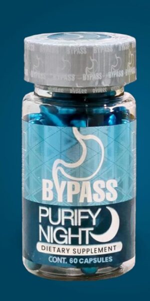 Botella Bypass Purify Night con 60 cápsulas suplemento nocturno