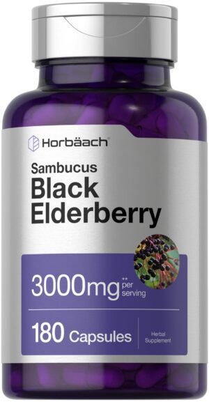 Botella de cápsulas de 3000mg de sambuco negro Horbäach 180 unidades