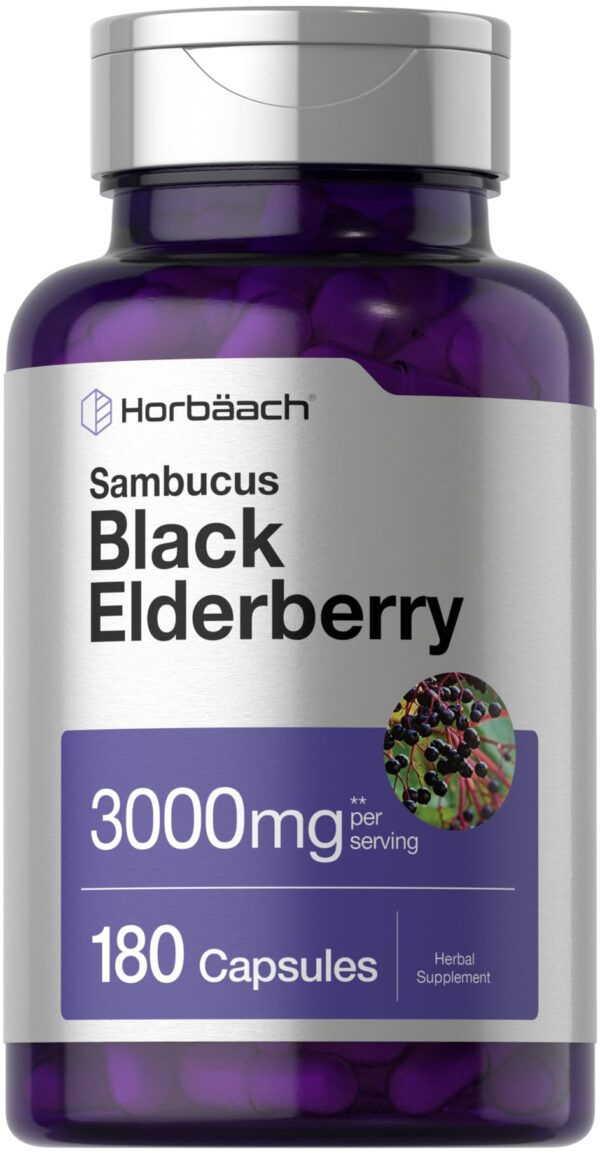 Botella de cápsulas de 3000mg de sambuco negro Horbäach 180 unidades