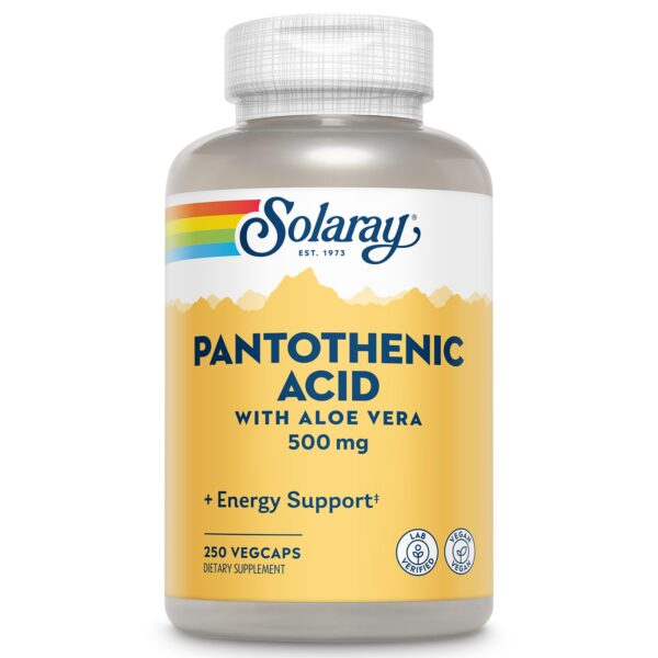 Botella de cápsulas ácidos pantoténico Solaray 500mg