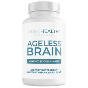 Botella de cápsulas Ageless Brain PUREHEALTH RESEARCH
