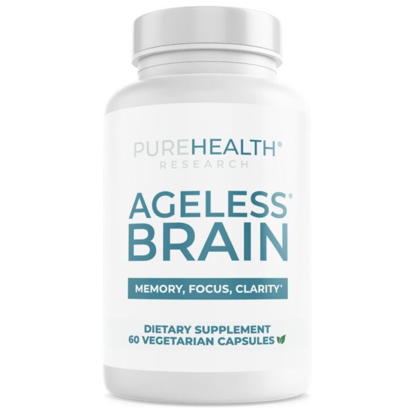Botella de cápsulas Ageless Brain PUREHEALTH RESEARCH
