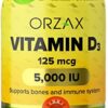 Botella cápsulas blandas vitamina d3 5000 ui Orzax