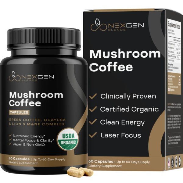 Botella cápsulas de café con hongos orgánico NEXGEN