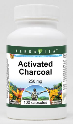 Botella cápsulas carbón activado TerraVita 250 mg 100 unidades