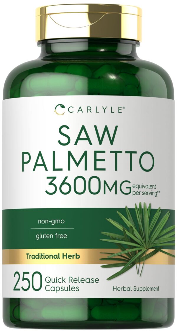 Version 1.0.0 Botella de cápsulas Carlyle Saw Palmetto 3600 mg para hombres y mujeres