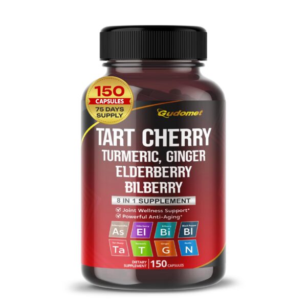 Botella de cápsulas mezcla Cereza Ácida y cúrcuma Gudomet