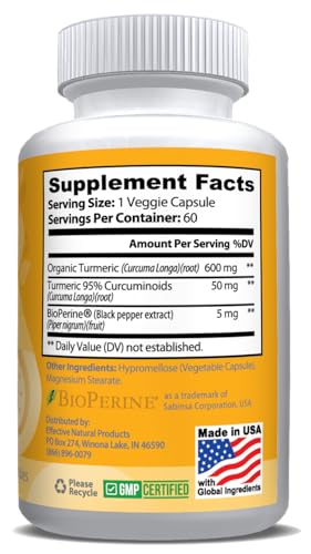 Botella de cápsulas de cúrcuma ENP con extracto de pimienta negra