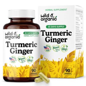 Botella cápsulas de cúrcuma y jengibre Wild & Organic 90pcs