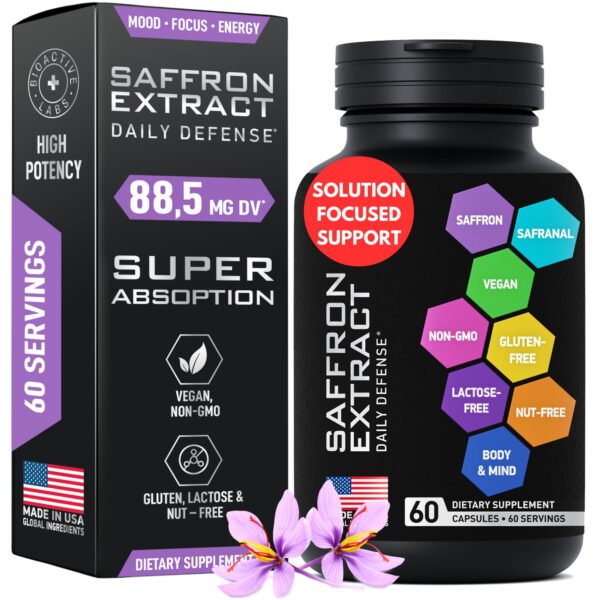 Botella cápsulas extracto puro de azafrán BIOACTIVE LABS 60 unidades