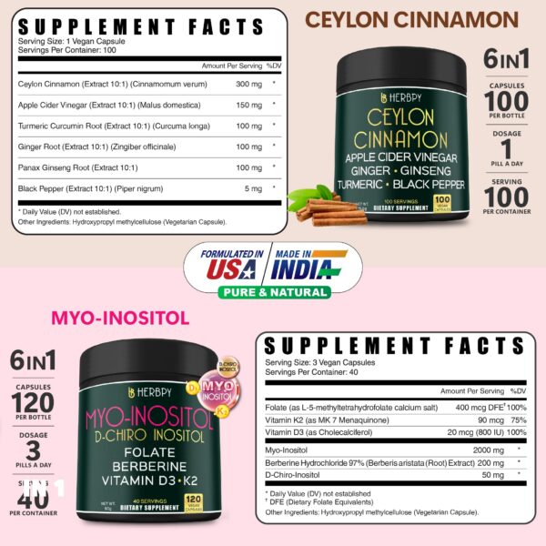 Botella cápsulas Herbpy Myo-Inositol para mujeres 120 cápsulas