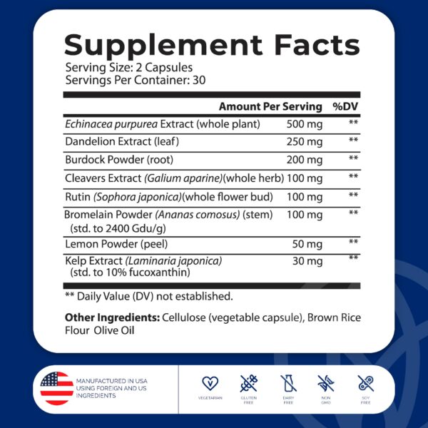 Version 1.0.0 Botella de cápsulas LymphaFlo para salud linfática