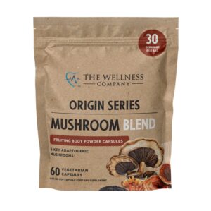 Botella de cápsulas mezcla de hongos The Wellness Company