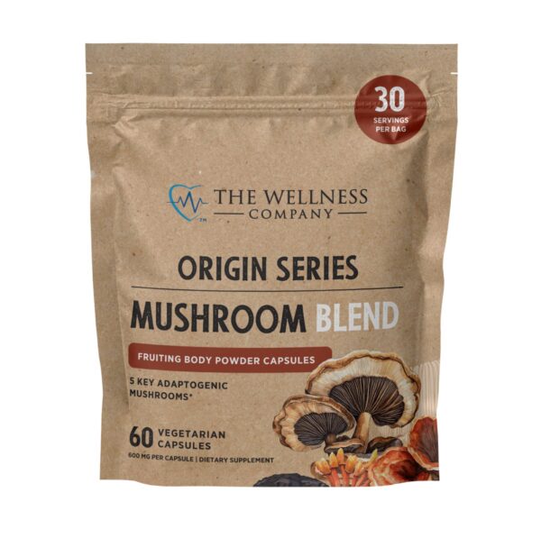 Botella de cápsulas mezcla de hongos The Wellness Company