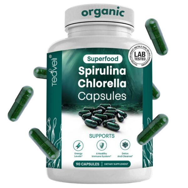 Version 1.0.0 Botella cápsulas orgánicas espirulina y chlorella Teaveli