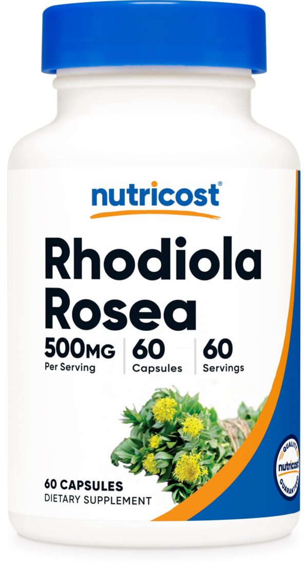 Botella de cápsulas Rhodiola Rosea Nutricost 500 mg