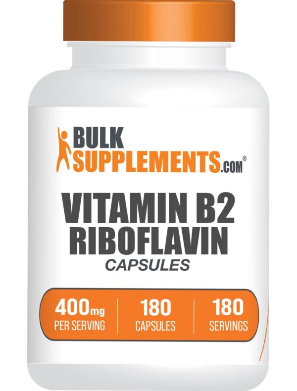 Botella de cápsulas de riboflavina BulkSupplements 400mg