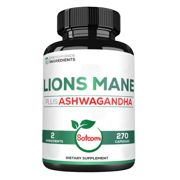 Botella de cápsulas Satoomi Lions Mane con Ashwagandha