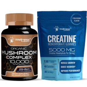 Botella de cápsulas suplemento hongos con creatina 5000mg WELLNESS LABSRX