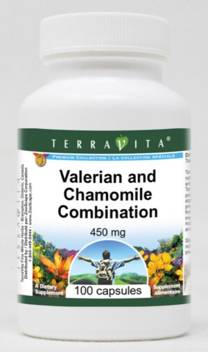 Botella de cápsulas valeriana y manzanilla TerraVita 100 unidades