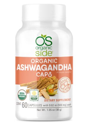 Botella de cápsulas veganas de ashwagandha OS Organic Side