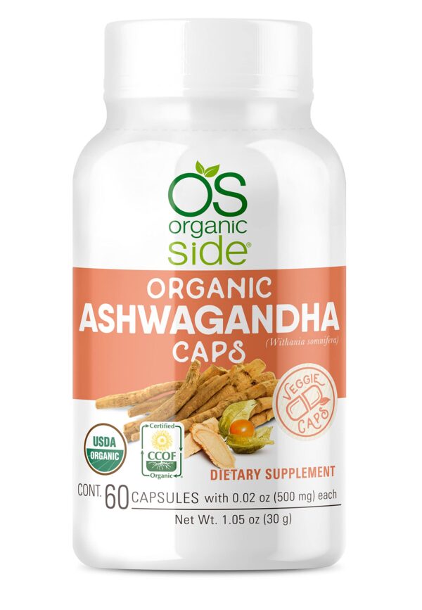 Botella de cápsulas veganas de ashwagandha OS Organic Side